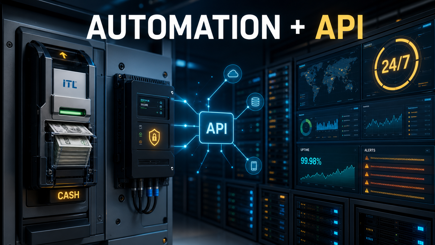 Automation and API monitoring visual with cash handling and 24/7 operations